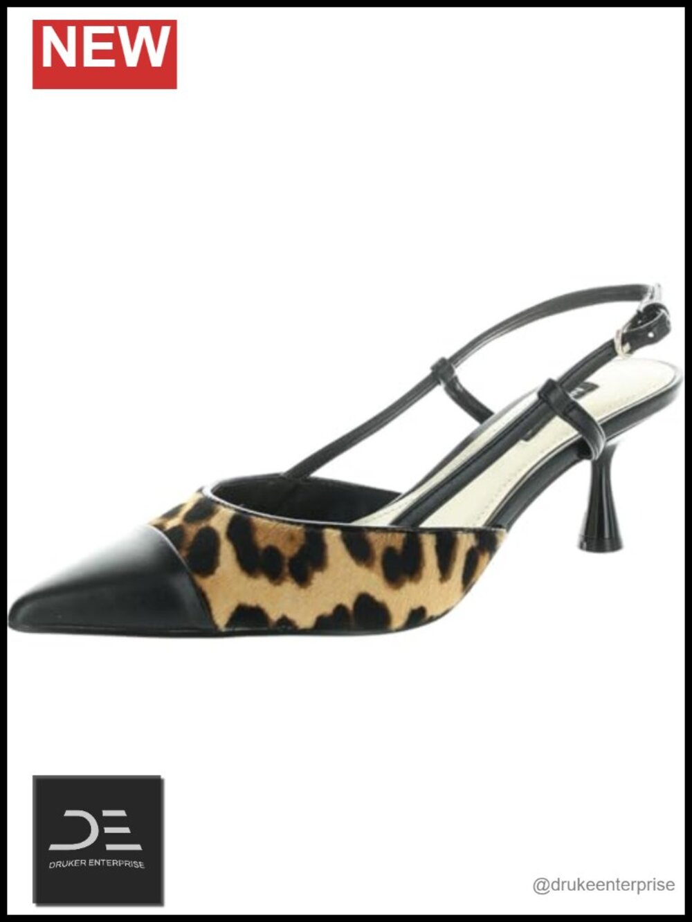 Nine West Rizzy Pointed Toe Slingback Kitten Heel Pump Calf Hair Faux Leather